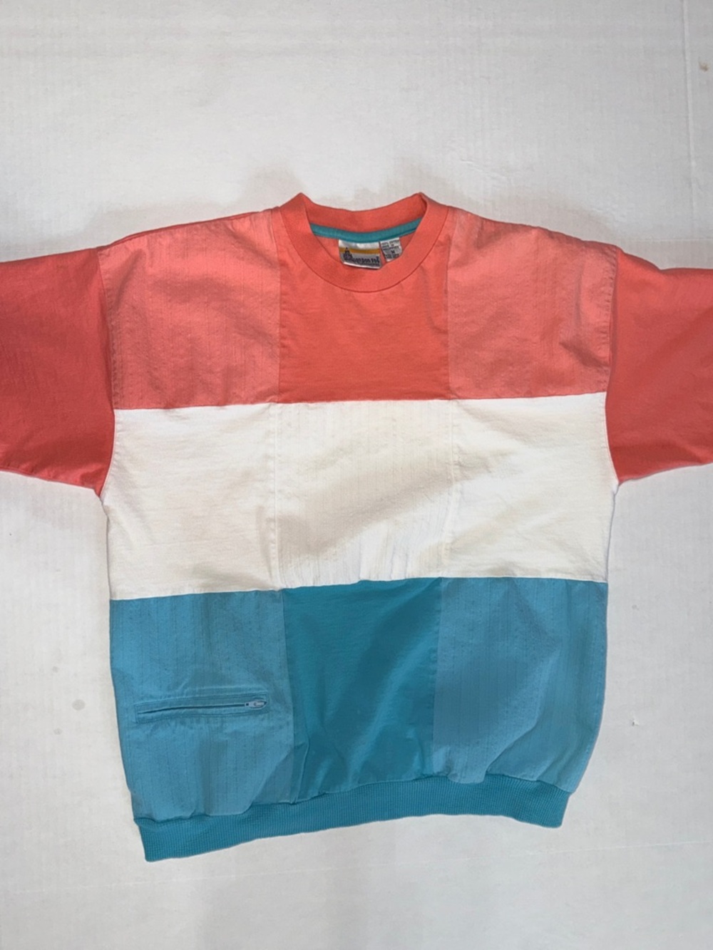 Vintage Colorblock London Fog Coral Tee with Teal Trim